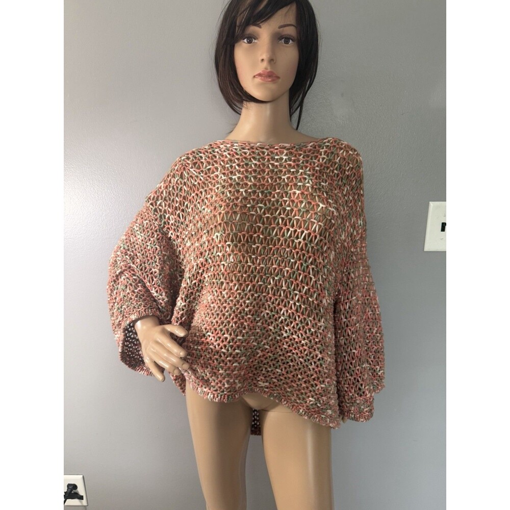 NWT Moth/Anthropologie Salina Open Weave Crochet Pullover Sweater Coral Sz L